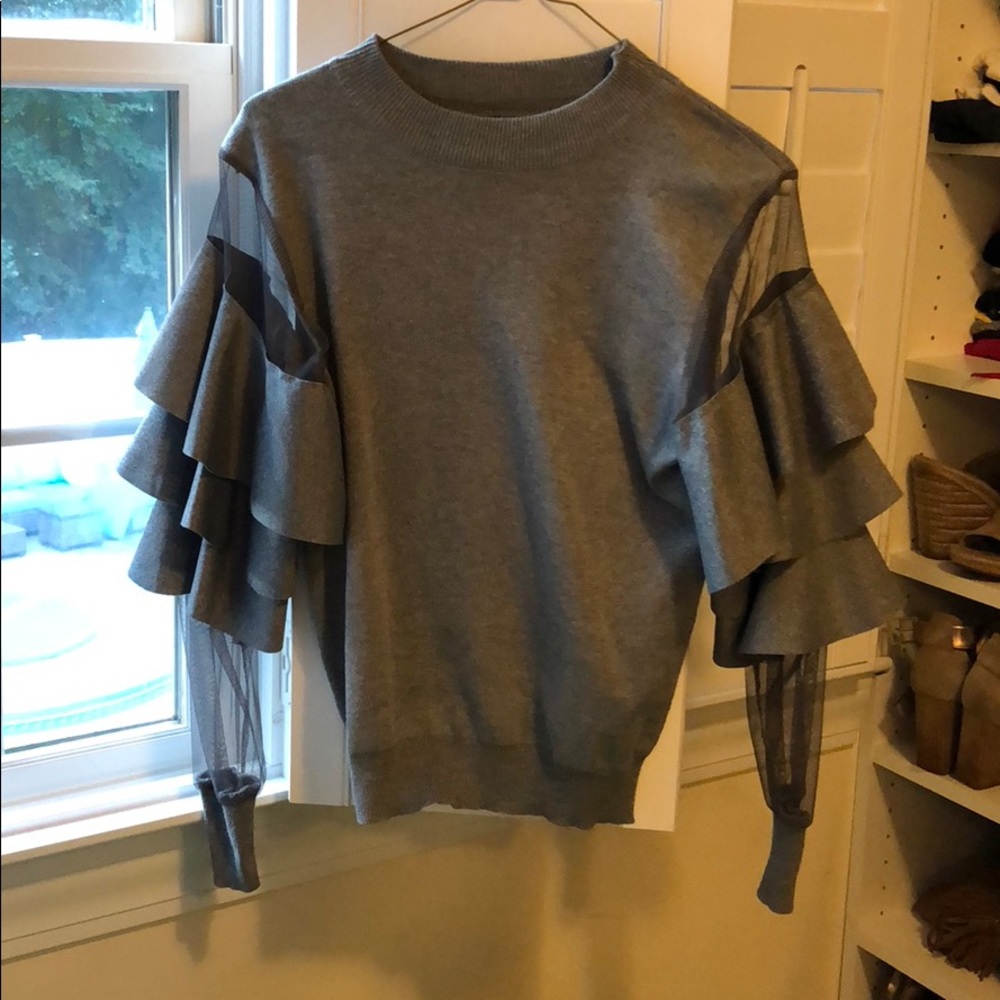 Grey tiered ruffle sleeve sweater.  Worn once!